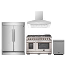 Forno 4-Piece Pro Appliance Package - 48-Inch Dual Fuel Range, 60-Inch Pro-Style Refrigerator, Wall Mount Hood, & 3-Rack Dishwasher in Stainless Steel