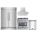 Forno 4-Piece Appliance Package - 36-Inch Gas Range, 60-Inch Pro-Style Refrigerator, Wall Mount Hood, & 3-Rack Dishwasher in Stainless Steel