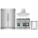 Forno 4-Piece Appliance Package - 48-Inch Gas Range, 60-Inch Pro-Style Refrigerator, Wall Mount Hood, & 3-Rack Dishwasher in Stainless Steel