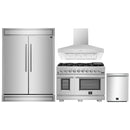 Forno 4-Piece Pro Appliance Package - 48-Inch Gas Range, 60-Inch Pro-Style Refrigerator, Wall Mount Hood, & 3-Rack Dishwasher in Stainless Steel