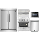 Forno 5-Piece Appliance Package - 30-Inch Electric Range, Wall Mount Range Hood with Backsplash, Pro-Style Refrigerator, Dishwasher, and 24-Inch Microwave Drawer in Stainless Steel
