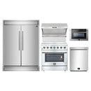 Forno 5-Piece Appliance Package - 36-Inch Electric Range, Wall Mount Range Hood with Backsplash, Pro-Style Refrigerator, Dishwasher, and 24-Inch Microwave Drawer in Stainless Steel