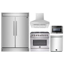 Forno 5-Piece Appliance Package - 36-Inch Dual Fuel Range, 60-Inch Pro-Style Refrigerator, Wall Mount Hood, 24-Inch Microwave Drawer, & 3-Rack Dishwasher in Stainless Steel