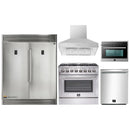 Forno 5-Piece Appliance Package - 36-Inch Dual Fuel Range, 60-Inch Pro-Style Refrigerator, Wall Mount Hood, 24-Inch Microwave Oven, & 3-Rack Dishwasher in Stainless Steel