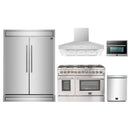 Forno 5-Piece Appliance Package - 48-Inch Dual Fuel Range, 60-Inch Pro-Style Refrigerator, Wall Mount Hood, Microwave Oven, & 3-Rack Dishwasher in Stainless Steel