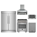 Forno 5-Piece Pro Appliance Package - 30-Inch Dual Fuel Range, 60-Inch Pro-Style Refrigerator, Wall Mount Hood, 30-Inch Microwave Drawer, & 3-Rack Dishwasher in Stainless Steel