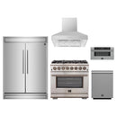 Forno 5-Piece Pro Appliance Package - 36-Inch Dual Fuel Range, 60-Inch Pro-Style Refrigerator, Wall Mount Hood, 30-Inch Microwave Drawer, & 3-Rack Dishwasher in Stainless Steel
