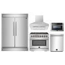 Forno 5-Piece Pro Appliance Package - 36-Inch Dual Fuel Range, 60-Inch Pro-Style Refrigerator, Wall Mount Hood, 24-Inch Microwave Drawer, & 3-Rack Dishwasher in Stainless Steel