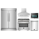 Forno 5-Piece Pro Appliance Package - 36-Inch Dual Fuel Range, 60-Inch Pro-Style Refrigerator, Wall Mount Hood, 24-Inch Microwave Oven, & 3-Rack Dishwasher in Stainless Steel