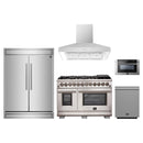 Forno 5-Piece Pro Appliance Package - 48-Inch Dual Fuel Range, 60-Inch Pro-Style Refrigerator, Wall Mount Hood, Microwave Drawer, & 3-Rack Dishwasher in Stainless Steel