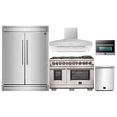 Forno 5-Piece Pro Appliance Package - 48-Inch Dual Fuel Range, 60-Inch Pro-Style Refrigerator, Wall Mount Hood, Microwave Oven, & 3-Rack Dishwasher in Stainless Steel