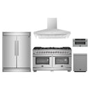 Forno 5-Piece Pro Appliance Package - 60-Inch Dual Fuel Range, 60-Inch Pro-Style Refrigerator, Wall Mount Hood, 30-Inch Microwave Drawer, & 3-Rack Dishwasher in Stainless Steel