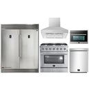 Forno 5-Piece Appliance Package - 36-Inch Gas Range, 60-Inch Pro-Style Refrigerator, Wall Mount Hood, 24-Inch Microwave Oven, & 3-Rack Dishwasher in Stainless Steel