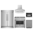 Forno 5-Piece Appliance Package - 36-Inch Gas Range, 60-Inch Pro-Style Refrigerator, Wall Mount Hood, 24-Inch Microwave Oven, & 3-Rack Dishwasher in Stainless Steel