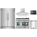 Forno 5-Piece Pro Appliance Package - 48-Inch Gas Range, 60-Inch Pro-Style Refrigerator, Wall Mount Hood, Microwave Drawer, & 3-Rack Dishwasher in Stainless Steel