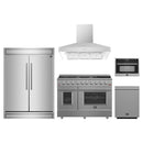 Forno 5-Piece Appliance Package - 48-Inch Gas Range, 60-Inch Pro-Style Refrigerator, Wall Mount Hood, Microwave Oven, & 3-Rack Dishwasher in Stainless Steel