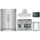 Forno 5-Piece Appliance Package - 48-Inch Gas Range, 60-Inch Pro-Style Refrigerator, Wall Mount Hood, Microwave Oven, & 3-Rack Dishwasher in Stainless Steel