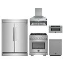 Forno 5-Piece Pro Appliance Package - 30-Inch Gas Range, 60-Inch Pro-Style Refrigerator, Wall Mount Hood, 30-Inch Microwave Drawer, & 3-Rack Dishwasher in Stainless Steel