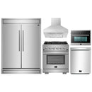 Forno 5-Piece Pro Appliance Package - 30-Inch Gas Range, 60-Inch Pro-Style Refrigerator, Wall Mount Hood, 24-Inch Microwave Oven, & 3-Rack Dishwasher in Stainless Steel
