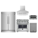 Forno 5-Piece Pro Appliance Package - 36-Inch Gas Range, 60-Inch Pro-Style Refrigerator, Wall Mount Hood, 30-Inch Microwave Drawer, & 3-Rack Dishwasher in Stainless Steel