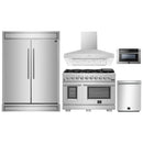 Forno 5-Piece Pro Appliance Package - 48-Inch Gas Range, 60-Inch Pro-Style Refrigerator, Wall Mount Hood, Microwave Drawer, & 3-Rack Dishwasher in Stainless Steel