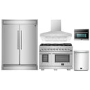 Forno 5-Piece Pro Appliance Package - 48-Inch Gas Range, 60-Inch Pro-Style Refrigerator, Wall Mount Hood, Microwave Oven, & 3-Rack Dishwasher in Stainless Steel