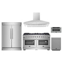 Forno 5-Piece Pro Appliance Package - 60-Inch Gas Range, 60-Inch Pro-Style Refrigerator, Wall Mount Hood, 30-Inch Microwave Drawer, & 3-Rack Dishwasher in Stainless Steel
