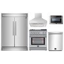 Forno 5-Piece Appliance Package - 30-Inch Gas Range with Air Fryer, 60-Inch Pro-Style Refrigerator, Wall Mount Hood, Microwave Drawer, & 3-Rack Dishwasher in Stainless Steel