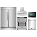 Forno 5-Piece Appliance Package - 30-Inch Gas Range with Air Fryer, 60-Inch Pro-Style Refrigerator, Wall Mount Hood, Microwave Oven, & 3-Rack Dishwasher in Stainless Steel