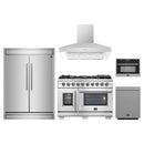 Forno 5-Piece Pro Appliance Package - 48-Inch Capriasca French Door Dual Fuel Range, 60-Inch Pro-Style Refrigerator, Wall Mount Hood, Microwave Oven, & 3-Rack Dishwasher in Stainless Steel