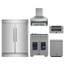 Forno 5-Piece Pro Appliance Package - 30-Inch Capriasca French Door Gas Range, 60-Inch Pro-Style Refrigerator, Wall Mount Hood, 30-Inch Microwave Drawer, & 3-Rack Dishwasher in Stainless Steel