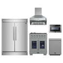 Forno 5-Piece Pro Appliance Package - 30-Inch Capriasca French Door Gas Range, 60-Inch Pro-Style Refrigerator, Wall Mount Hood, 24-Inch Microwave Drawer, & 3-Rack Dishwasher in Stainless Steel