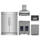 Forno 5-Piece Pro Appliance Package - 30-Inch Capriasca French Door Gas Range, 60-Inch Pro-Style Refrigerator, Wall Mount Hood, 24-Inch Microwave Oven, & 3-Rack Dishwasher in Stainless Steel