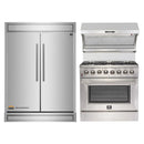 Forno 3-Piece Appliance Package - 36-Inch Dual Fuel Range, Refrigerator, & Wall Mount Hood with Backsplash in Stainless Steel