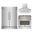 Forno 3-Piece Appliance Package - 36-Inch Dual Fuel Range, Refrigerator, & Wall Mount Hood in Stainless Steel