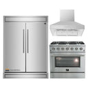 Forno 3-Piece Appliance Package - 36-Inch Gas Range, Refrigerator, & Wall Mount Hood in Stainless Steel