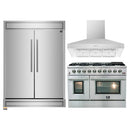 Forno 3-Piece Appliance Package - 48-Inch Orvieto Gas Range, Wall Mount Range Hood, & 60-Inch Refrigerator in Stainless Steel
