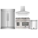Forno 4-Piece Appliance Package - 48-Inch Dual Fuel Range, Refrigerator, Wall Mount Hood, & 3-Rack Dishwasher in Stainless Steel