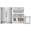 Forno 4-Piece Appliance Package - 48-Inch Dual Fuel Range, 60-Inch Refrigerator, Wall Mount Hood with Backsplash, & 3-Rack Dishwasher in Stainless Steel