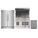 Forno 4-Piece Appliance Package - 48-Inch Dual Fuel Range, 60-Inch Refrigerator, Wall Mount Hood with Backsplash, & 3-Rack Dishwasher in Stainless Steel