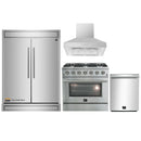 Forno 4-Piece Appliance Package - 36-Inch Gas Range, Refrigerator, Wall Mount Hood, & 3-Rack Dishwasher in Stainless Steel