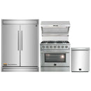 Forno 4-Piece Appliance Package - 36-Inch Gas Range, 60-Inch Refrigerator, Wall Mount Hood with Backsplash, & 3-Rack Dishwasher in Stainless Steel
