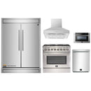 Forno 5-Piece Appliance Package - 36-Inch Dual Fuel Range, 60-Inch Refrigerator, Wall Mount Range Hood, Dishwasher, and 24-Inch Microwave Drawer in Stainless Steel