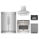 Forno 5-Piece Appliance Package - 36-Inch Dual Fuel Range, 60-Inch Refrigerator, Wall Mount Hood, 24-Inch Microwave Oven, & Dishwasher in Stainless Steel