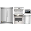 Forno 5-Piece Appliance Package - 36-Inch Dual Fuel Range, 60-Inch  Refrigerator, Wall Mount Hood with Backsplash, 24-Inch Microwave Drawer, & 3-Rack Dishwasher in Stainless Steel