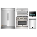 Forno 5-Piece Appliance Package - 36-Inch Dual Fuel Range, 60-Inch Refrigerator, Wall Mount Hood with Backsplash, 24-Inch Microwave Oven, & 3-Rack Dishwasher in Stainless Steel