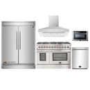 Forno 5-Piece Appliance Package - 48-Inch Dual Fuel Range, 60-Inch Refrigerator, Wall Mount Hood, 24-Inch Microwave Drawer, & Dishwasher in Stainless Steel