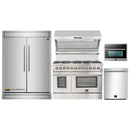 Forno 5-Piece Appliance Package - 48-Inch Dual Fuel Range, 60-Inch Refrigerator, Wall Mount Hood with Backsplash, 24-Inch Microwave Oven, & 3-Rack Dishwasher in Stainless Steel