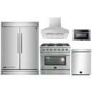 Forno 5-Piece Appliance Package - 36-Inch Gas Range, 60-Inch Refrigerator, Wall Mount Hood, 24-Inch Microwave Drawer, & Dishwasher in Stainless Steel