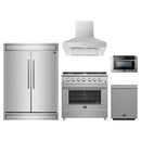 Forno 5-Piece Appliance Package - 36-Inch Gas Range, 60-Inch Refrigerator, Wall Mount Hood, 24-Inch Microwave Drawer, & Dishwasher in Stainless Steel